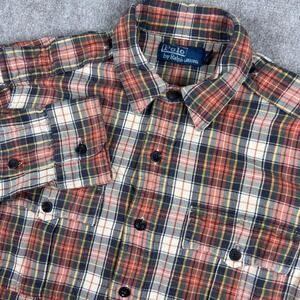 Polo Ralph Lauren Plaid Flannel Epaulettes Shirt Long Sleeve Button Up Mens M